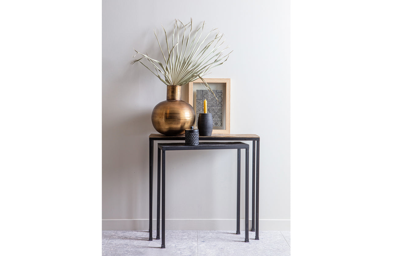 Woood Exclusive Lane bijzettafels set van 2 antique brass|zwart