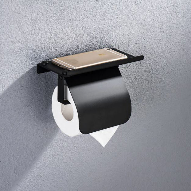 QUVIO Toiletrolhouder met telefoon plank staal - Zwart