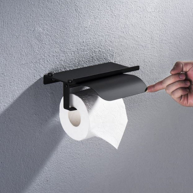 QUVIO Toiletrolhouder met telefoon plank staal - Zwart