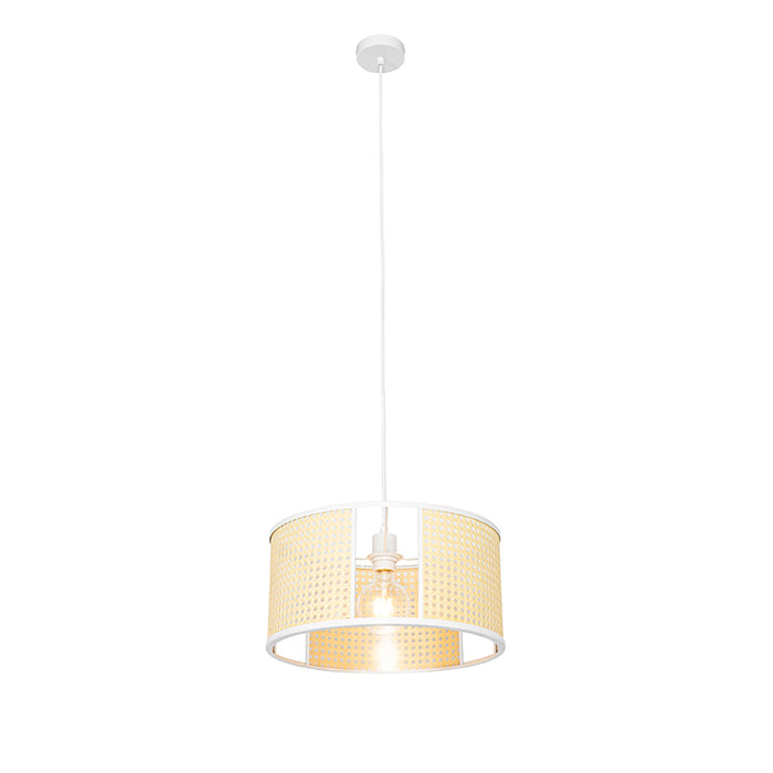 QAZQA Oosterse hanglamp wit met rotan 40 cm - Akira