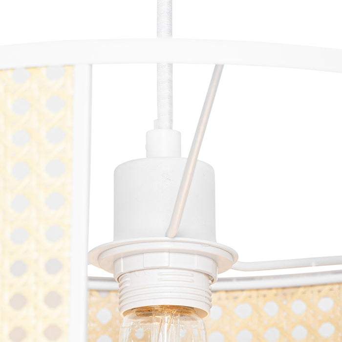 QAZQA Oosterse hanglamp wit met rotan 40 cm - Akira