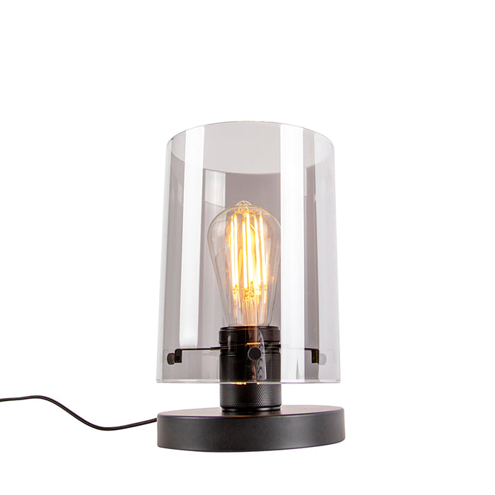 QAZQA Design tafellamp zwart met smoke glas - Dome