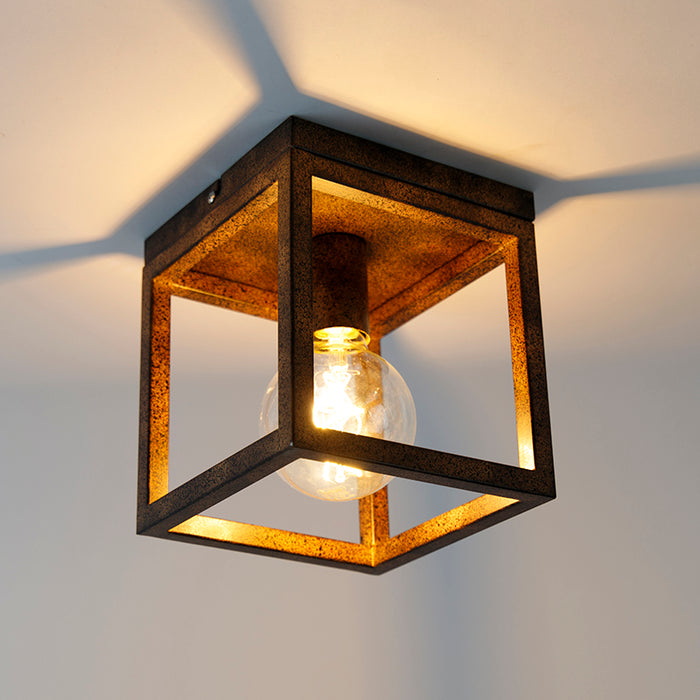 QAZQA Industriële plafondlamp roestbruin - Cage