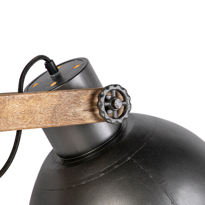 QAZQA Industriële hanglamp donkergrijs met mango hout 2-lichts -