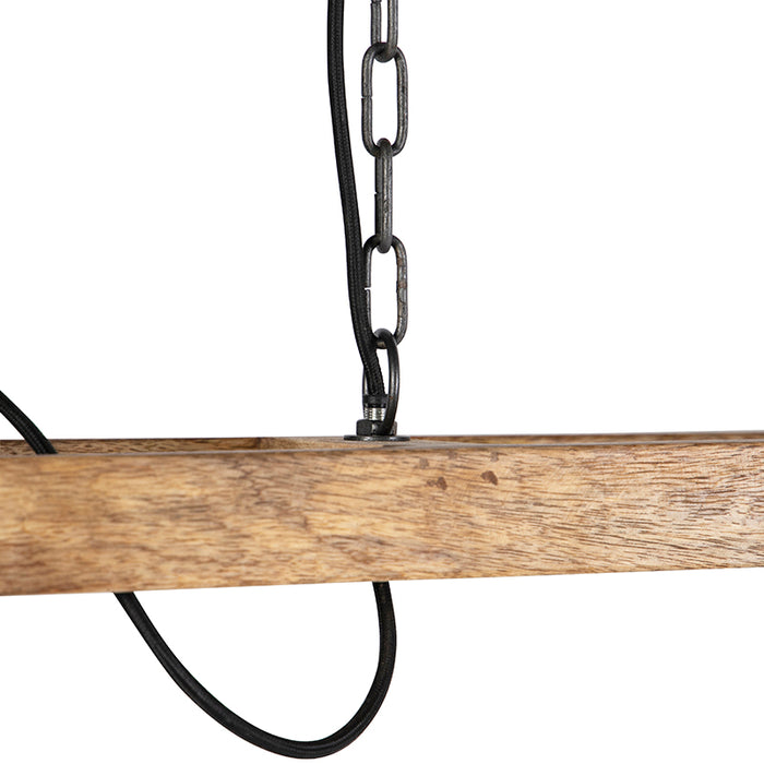 QAZQA Industriële hanglamp donkergrijs met mango hout 2-lichts -