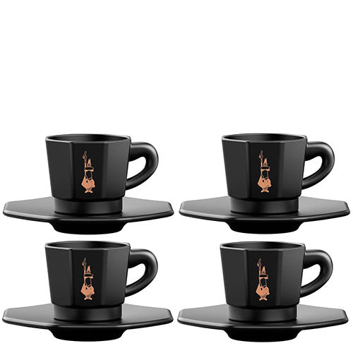 Bialetti Espresso Kop en Schotel Mat Zwart set 4 stuks