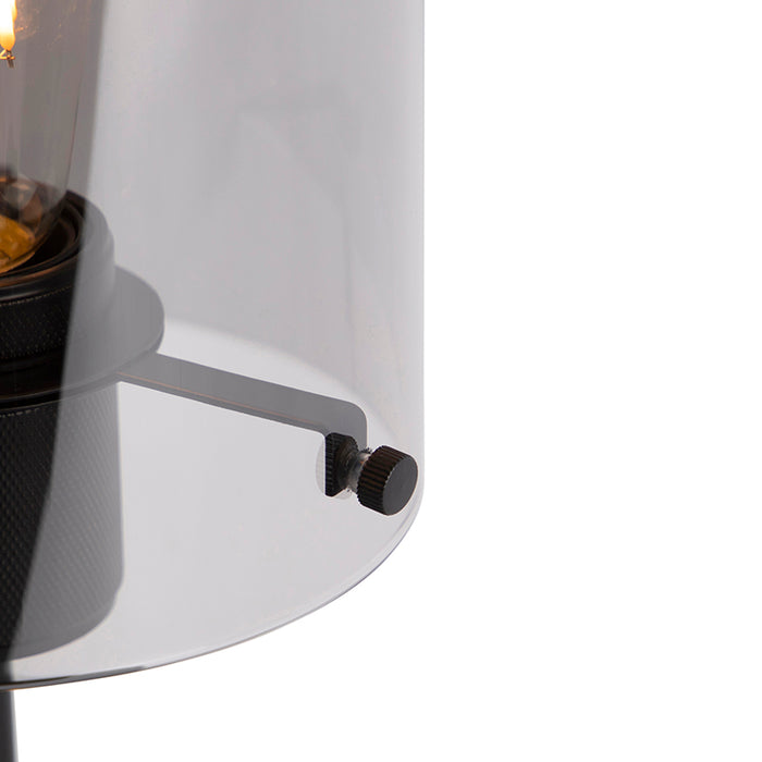QAZQA Design tafellamp zwart met smoke glas op standaard - Dome