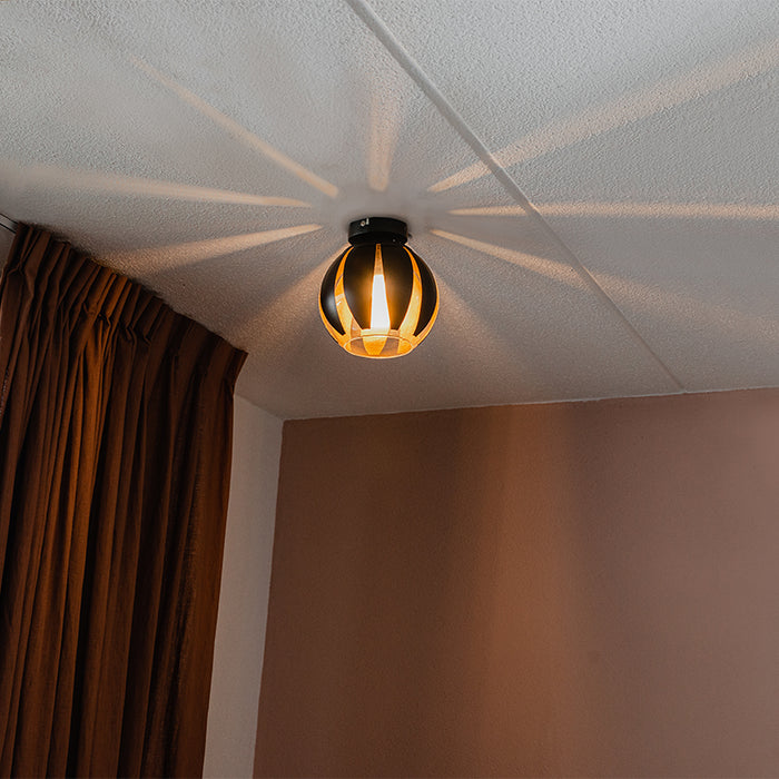 QAZQA Plafondlamp melone - Zwart - Modern - D 20cm