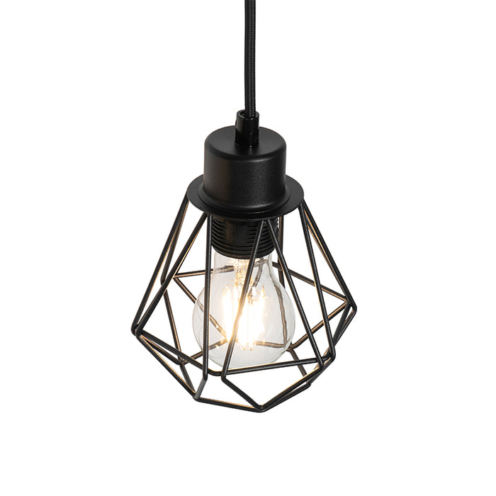 QAZQA Landelijke hanglamp zwart met hout 6-lichts - Chon