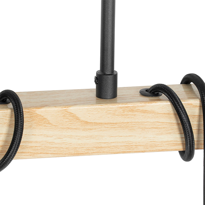 QAZQA Landelijke hanglamp zwart met hout 6-lichts - Chon