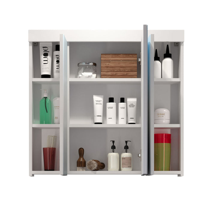 Hioshop Devon spiegelkast 3 deuren wit, spiegelglas.