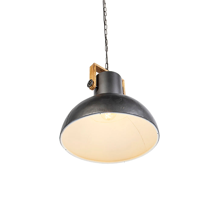 QAZQA Industriele hanglamp donkergrijs met mango hout - Mangoes
