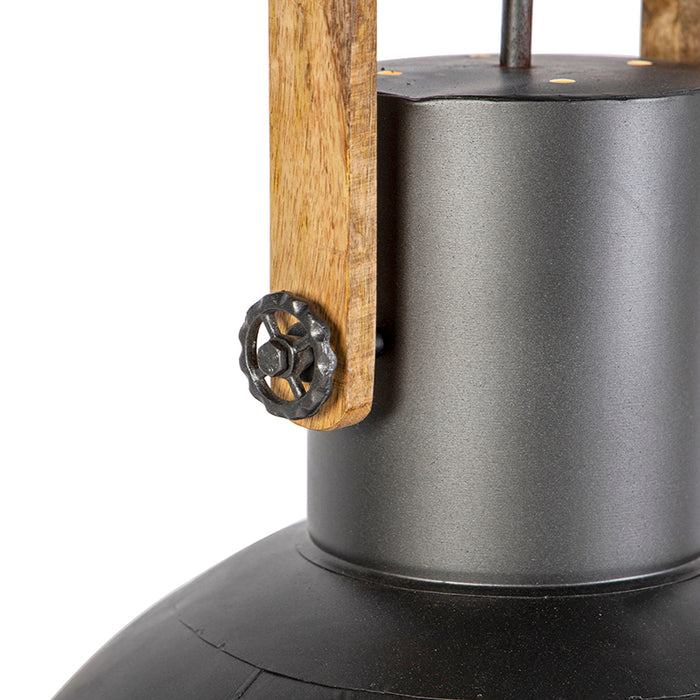 QAZQA Industriele hanglamp donkergrijs met mango hout - Mangoes