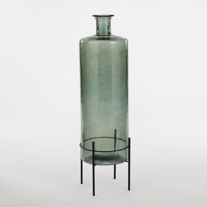 Mica Decorations Guan Glazen Fles - H75 x Ø25 cm - Groen