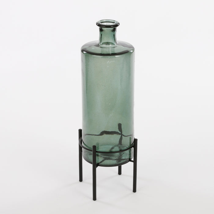 Mica Decorations Guan Glazen Fles - H40 x Ø15 cm - Groen