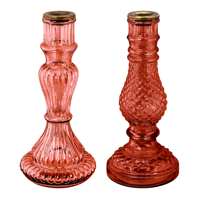 Pip Studio Glazen Kandelaar - Set van 2 - Roze