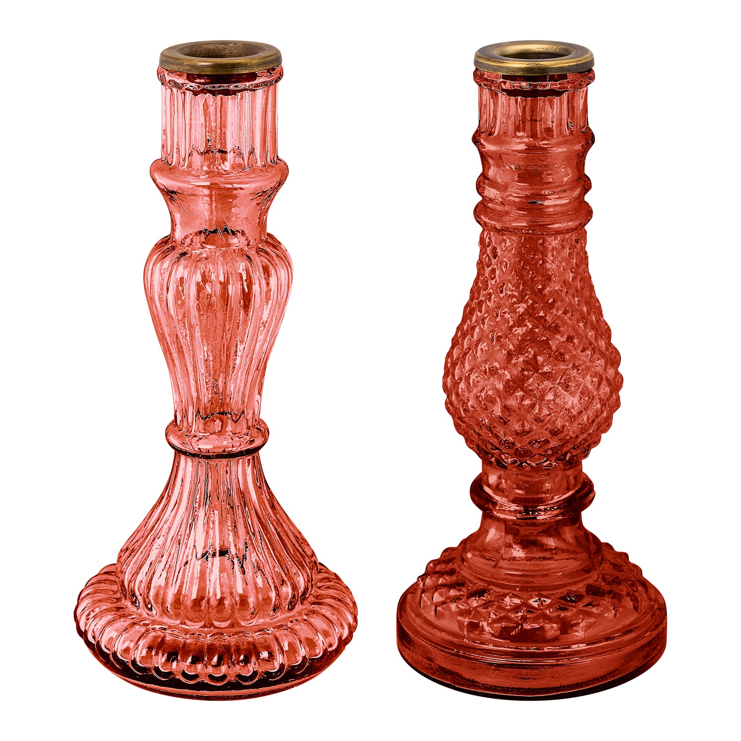 Pip Studio Glazen Kandelaar - Set van 2 - Roze