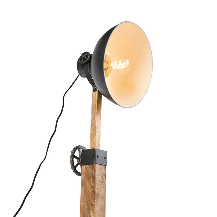 QAZQA Industriele vloerlamp donkergrijs met mango hout - Mangoes