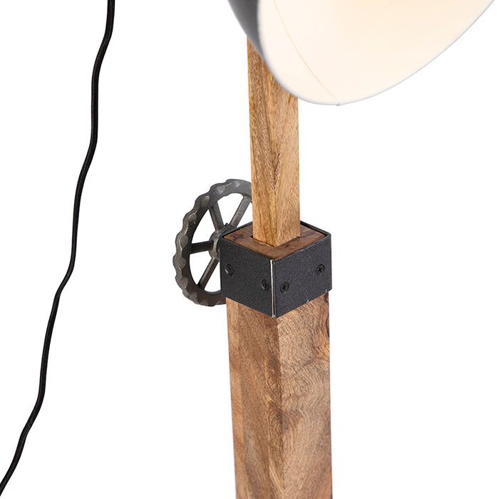 QAZQA Industriele vloerlamp donkergrijs met mango hout - Mangoes