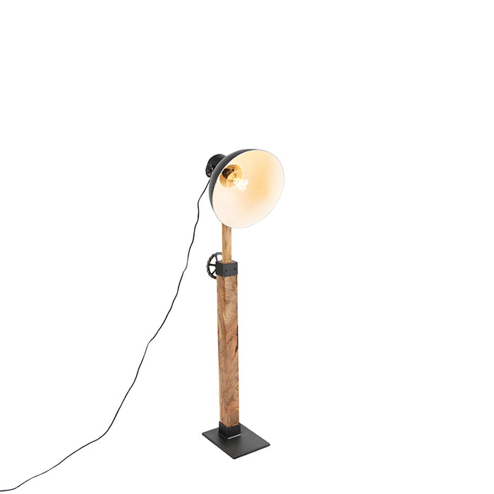 QAZQA Industriele vloerlamp donkergrijs met mango hout - Mangoes