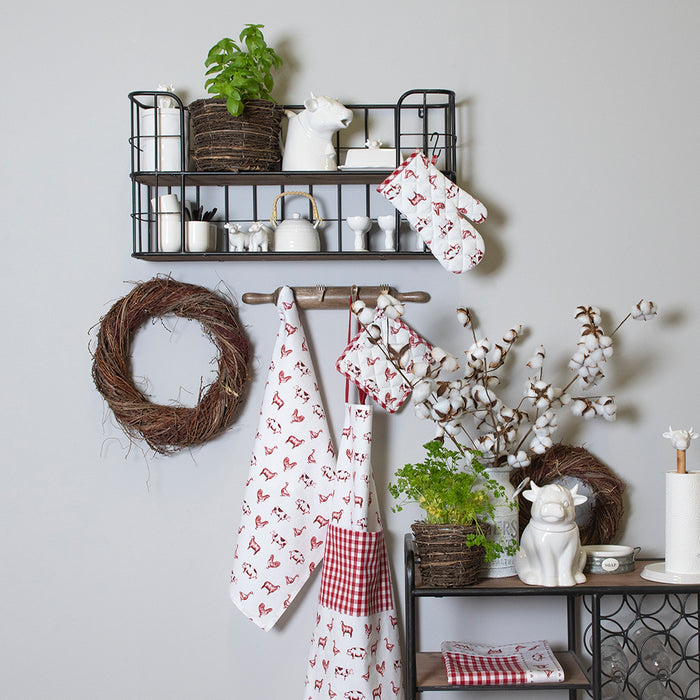 Clayre & Eef Pannenlap 20x20 cm Rood Katoen Vierkant Boerderij Dieren