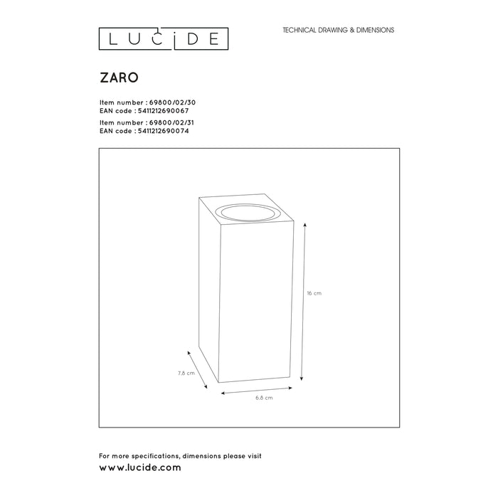 Lucide ZARO Wandspot - Zwart