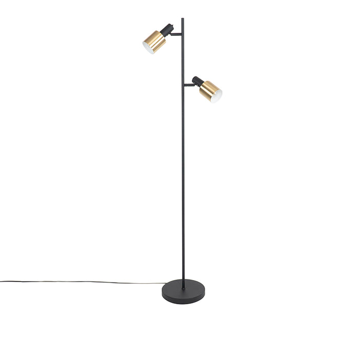 QAZQA Design vloerlamp zwart met goud 2-lichts - Stijn