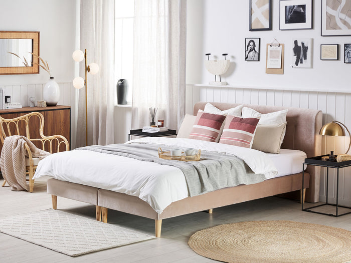 Beliani-MARQUISE -Tweepersoons boxspring-Beige-160 x 200 cm-Fluweel