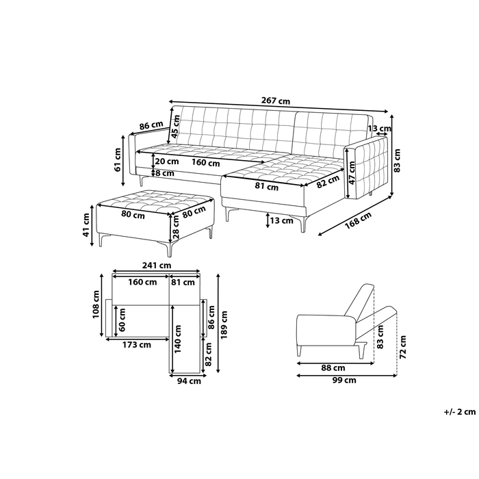 Beliani-ABERDEEN-Hoekslaapbank met ottomaan-Zwart-Links-Kunstleer