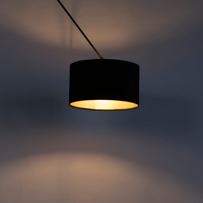 QAZQA Hanglamp zwart met velours kap zwart met goud 35 cm - Blitz