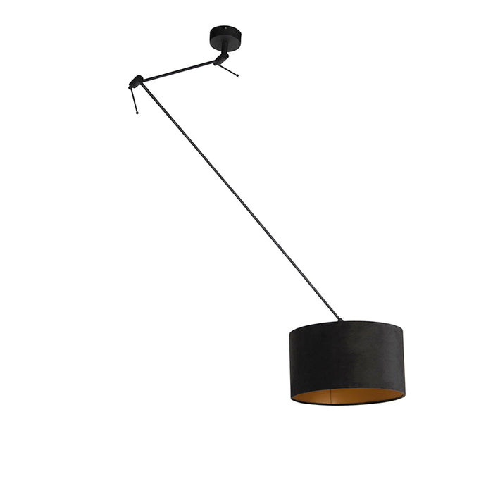 QAZQA Hanglamp zwart met velours kap zwart met goud 35 cm - Blitz