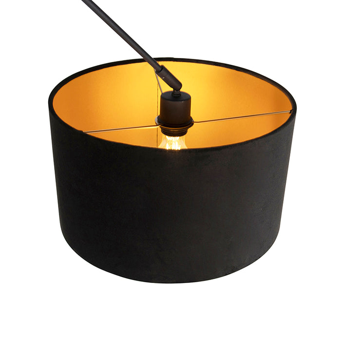 QAZQA Hanglamp zwart met velours kap zwart met goud 35 cm - Blitz