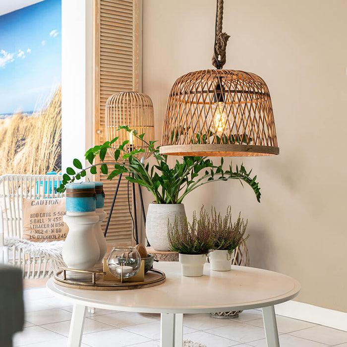 QAZQA Smart landelijke hanglamp rotan incl. Wifi G125 lichtbron -