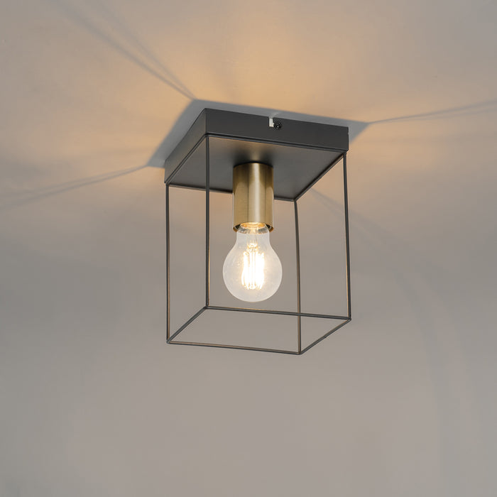 QAZQA Minimalistische plafondlamp zwart met goud - Kodi