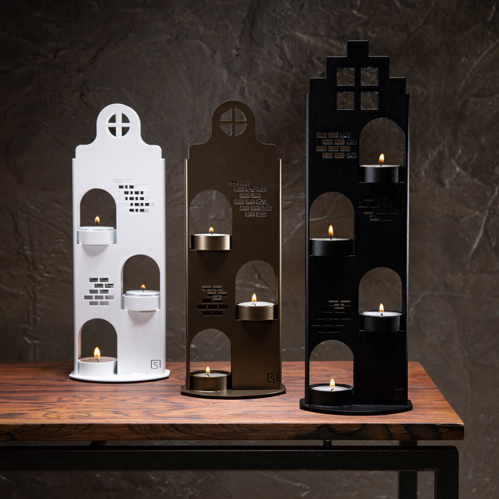 Steellish Grachtenpand theelichthouder Large Zwart