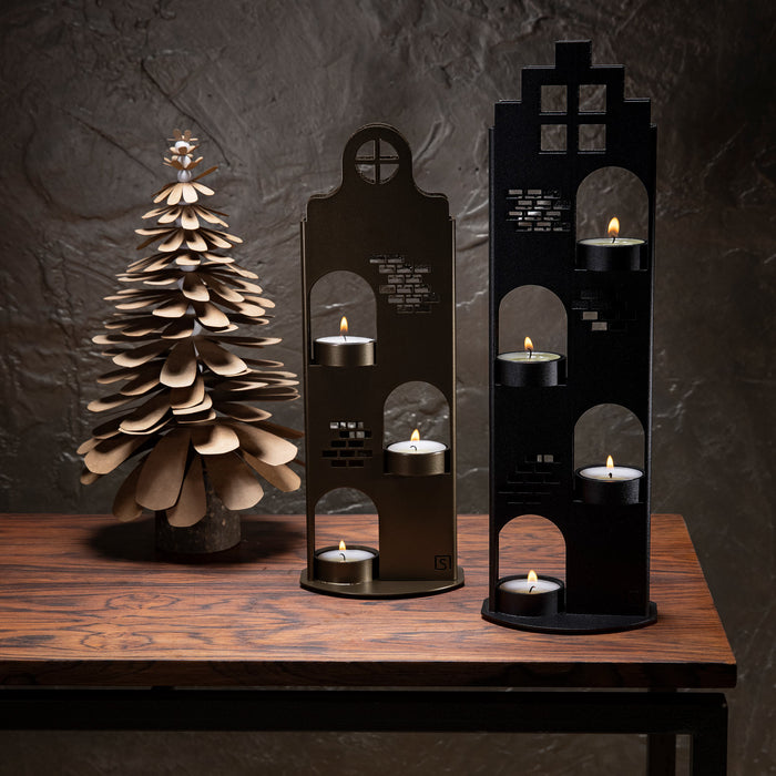 Steellish Grachtenpand theelichthouder Large Zwart