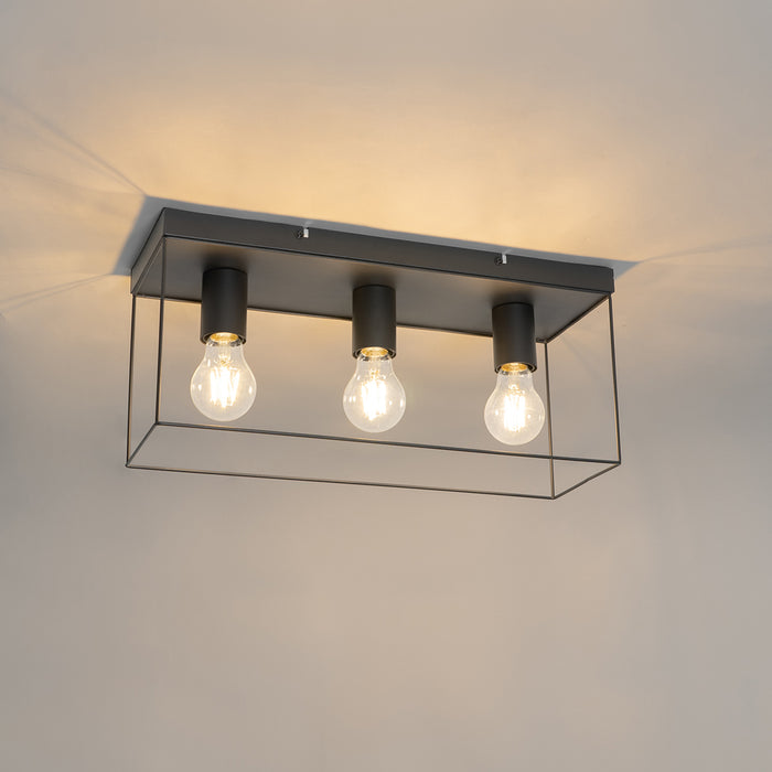 QAZQA Minimalistische plafondlamp zwart 3-lichts - Kodi