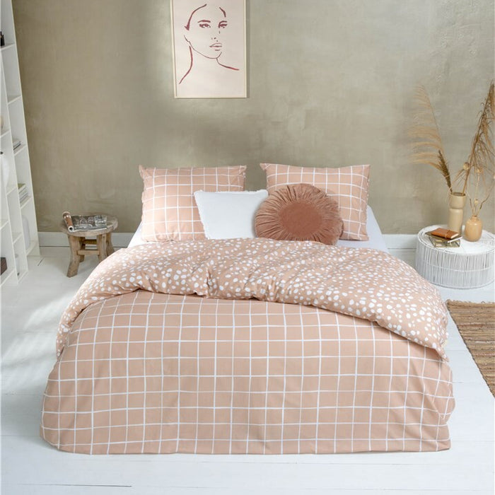 Walra - Dekbedovertrek Remade Dots & Squares - 240x220 - Terra