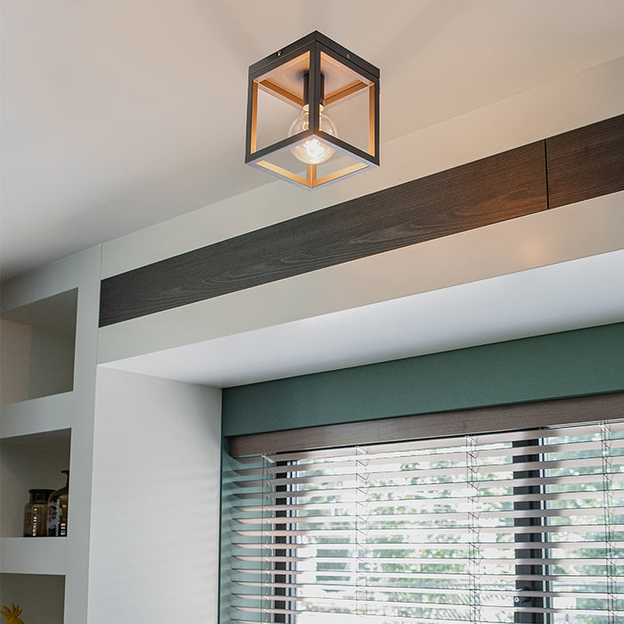 QAZQA Industriële plafondlamp donkergrijs - Cage