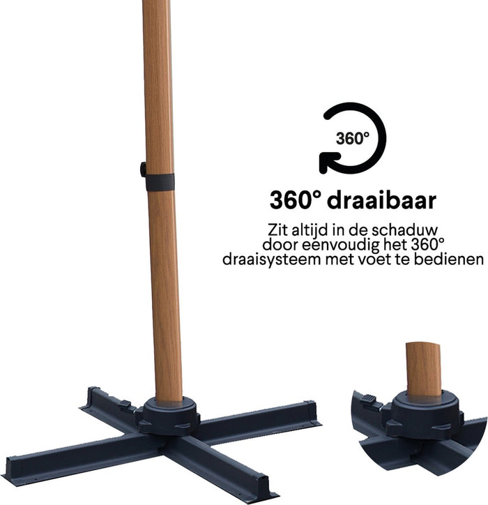 Homra LUX-XL-HOUT zweefparasol - Ø300 cm - Incl. beschermhoes