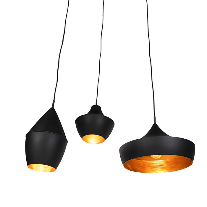 QAZQA Set van 3 Scandinavische hanglampen zwart met goud - Depeche
