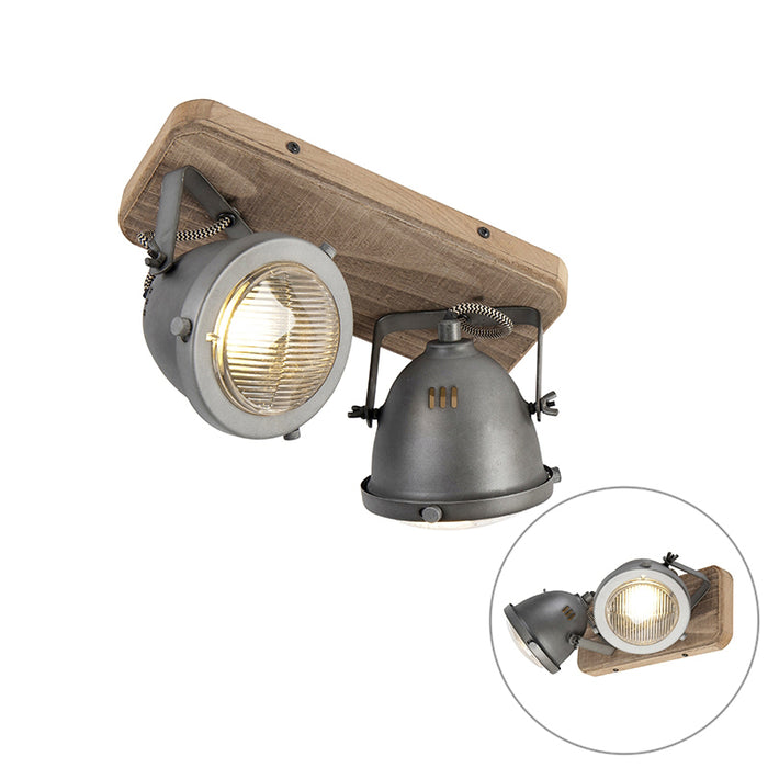 QAZQA Industriële smart spot grijs met hout incl. 2 WiFi GU10 - Emado
