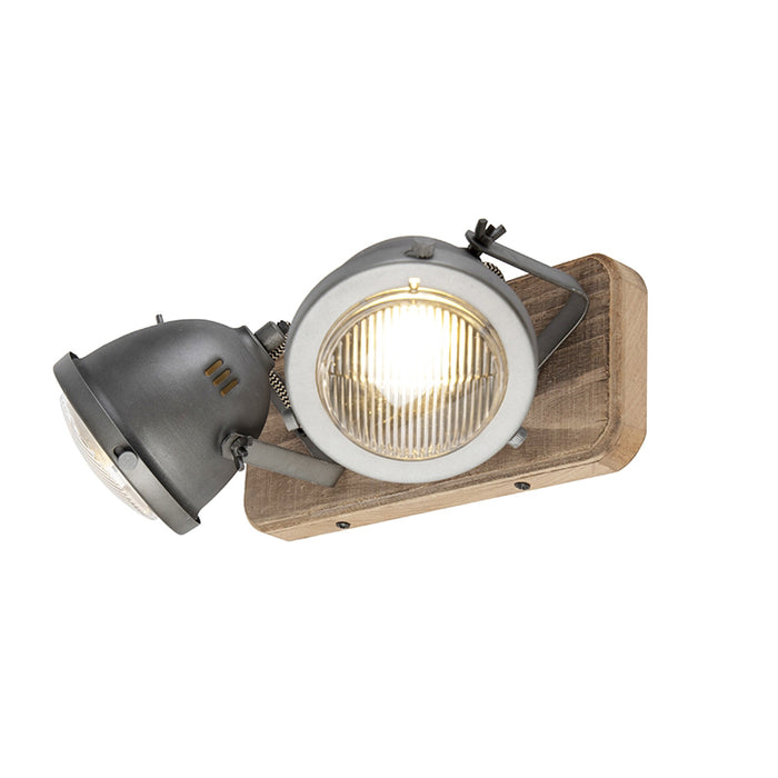 QAZQA Industriële smart spot grijs met hout incl. 2 WiFi GU10 - Emado