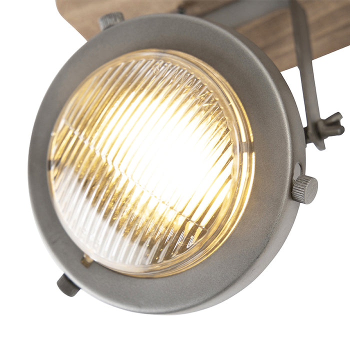 QAZQA Industriële smart spot grijs met hout incl. 2 WiFi GU10 - Emado