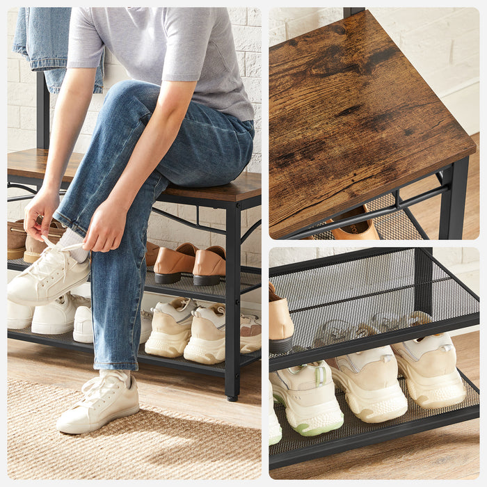 O'DADDY® kapstok staand - schoenenrek - 15 haken - 80x32x178,5 - bruin