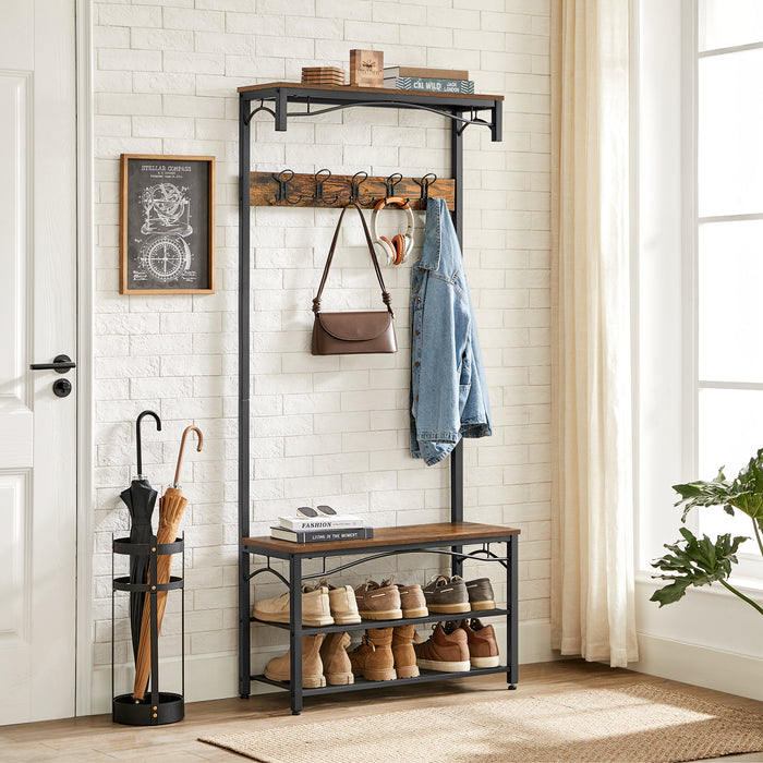 O'DADDY® kapstok staand - schoenenrek - 15 haken - 80x32x178,5 - bruin