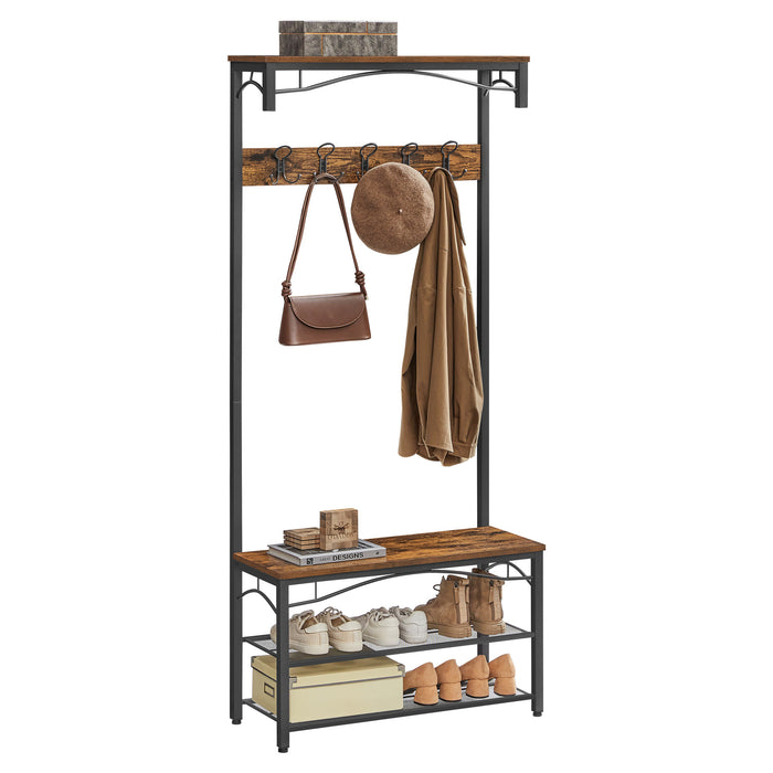 O'DADDY® kapstok staand - schoenenrek - 15 haken - 80x32x178,5 - bruin