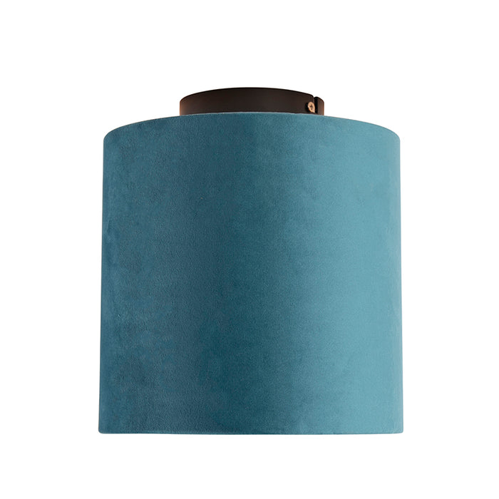 QAZQA Plafondlamp met velours kap blauw met goud 20 cm - Combi zwart
