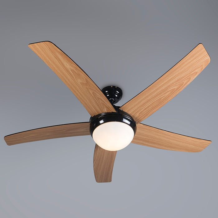 QAZQA Plafondventilator zwart met hout print 132cm met