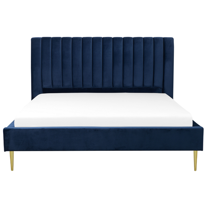 Beliani - MARVILLE - Tweepersoonsbed - Blauw - 180 x 200 cm - Fluweel